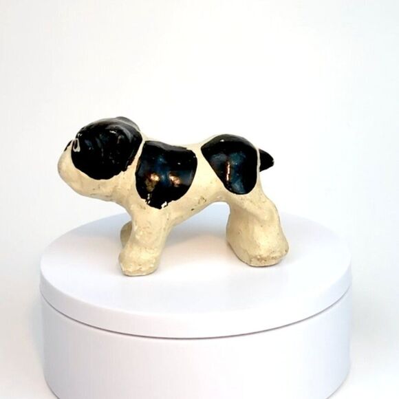 Antique Chalkware French Bulldog / Terrier Figurine β 1900s Carnival Prize Rare - Picture 10 of 11